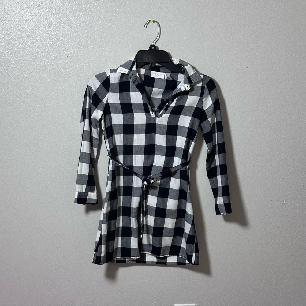 Children’s Place Girls Long Sleeve Plaid Dress Black/White Size M(7/8).